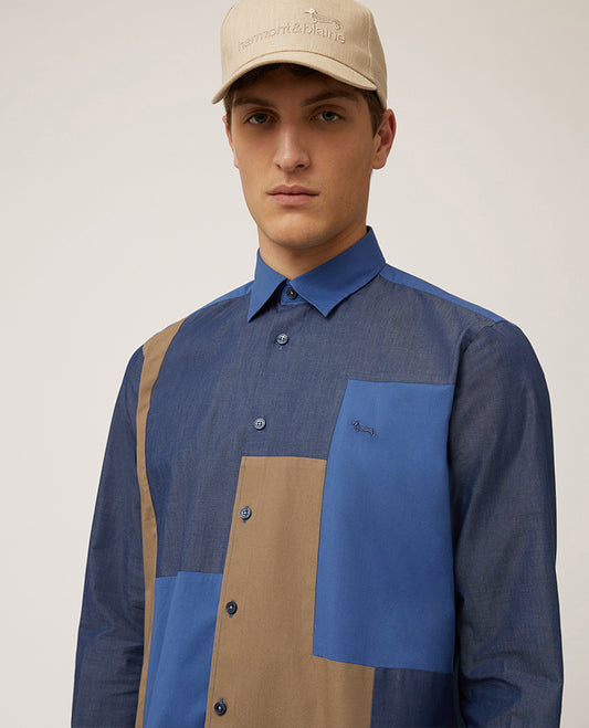 HARMONT&BLAINE COTTON PATCHWORK SHIRT