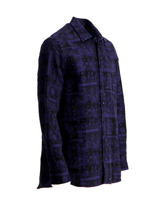 ETRO NAVY BLUE ETHNIC PATTERN SHIRT