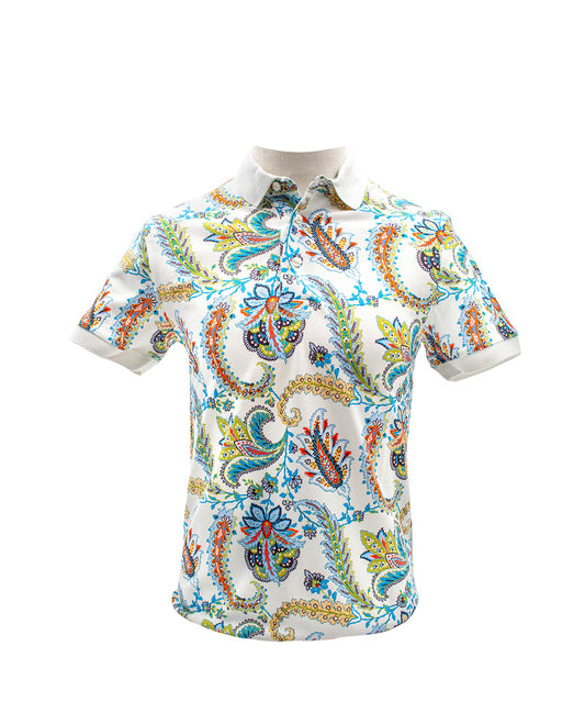 ETRO PAISLEY PRINT WHITE POLO SHIRT