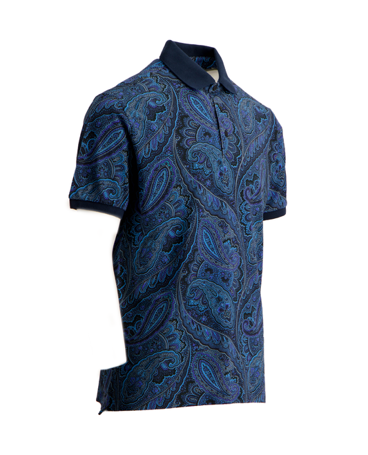 PAISLEY-PRINT POLO SHIRT IN BLUE