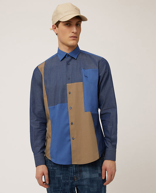 HARMONT&BLAINE COTTON PATCHWORK SHIRT