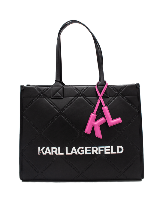 KARL LAGERFELD K/SKUARE EMBOSSED LARGE TOTE BAG - BLACK