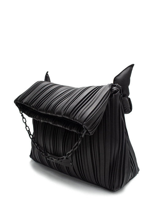 KARL LAGERFELD KUSHION FOLDED TOTE WITH KNOTTED HANDLE (BLACK)